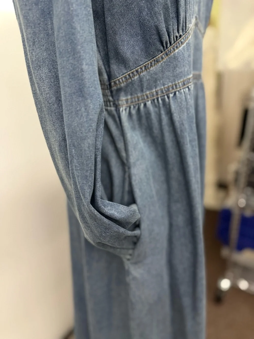 Women's Long Sleeve Denim Maxi Dress in Blue - Picture 5 of 5